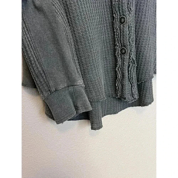 Frye and CO. Womens Long Sleeve Button Down Shirt Size L Green Waffe Thermal - Picture 5 of 11